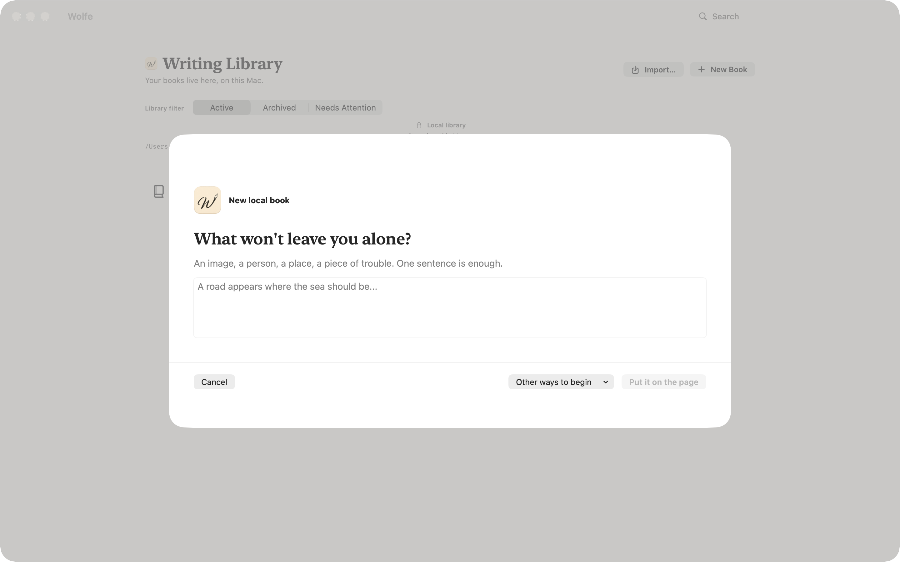 WolfeWriter Book Guide setup