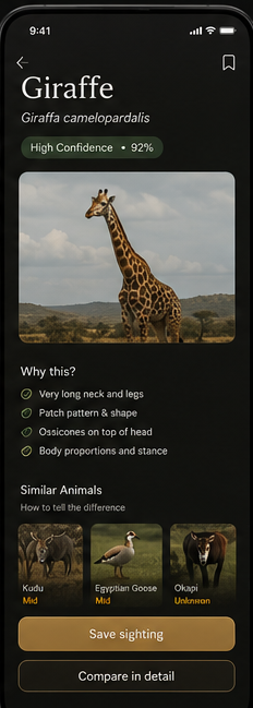 Safari Go wildlife identification result on iPhone